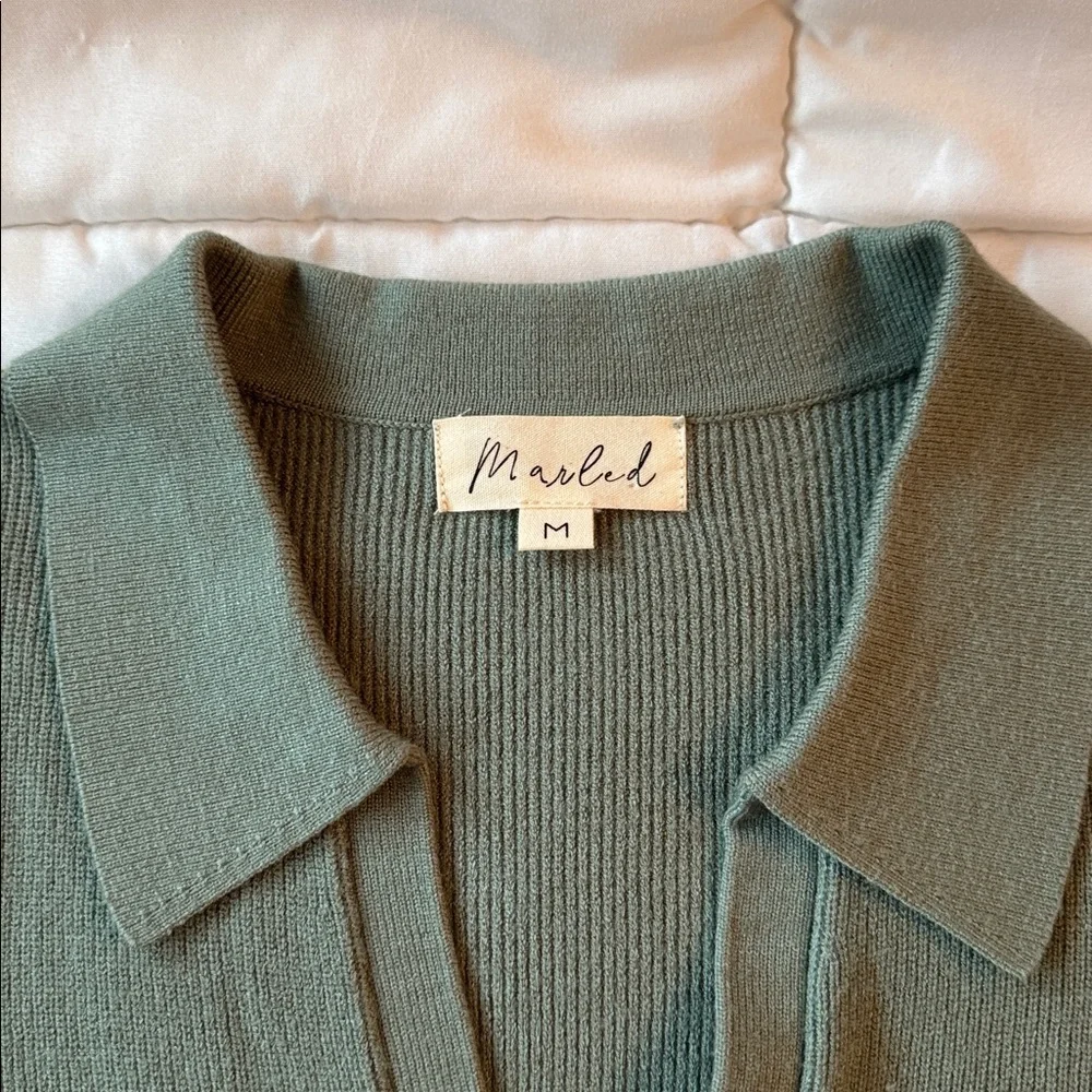 Marled V-Neck Elbow length Sweater in Soft Sage Green - Picture 2 of 4